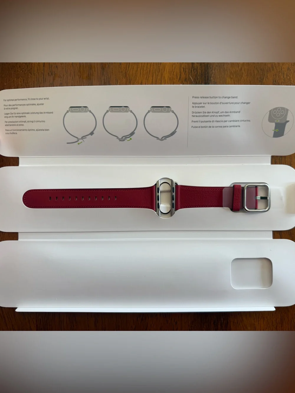 Genuine Apple Watch Ruby Leather Stainless Steel Buckle Watch Band 42MM